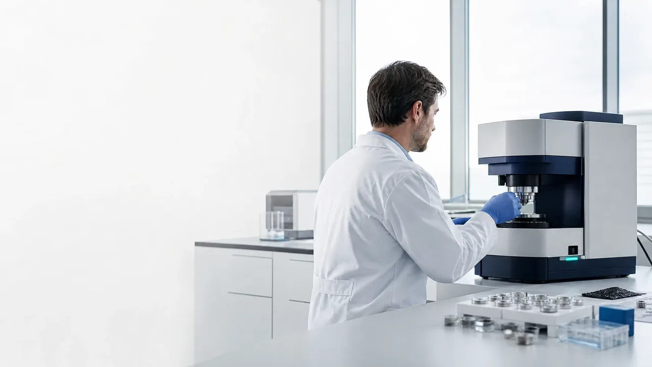 Materials scientist working with an analytical laboratory instrument