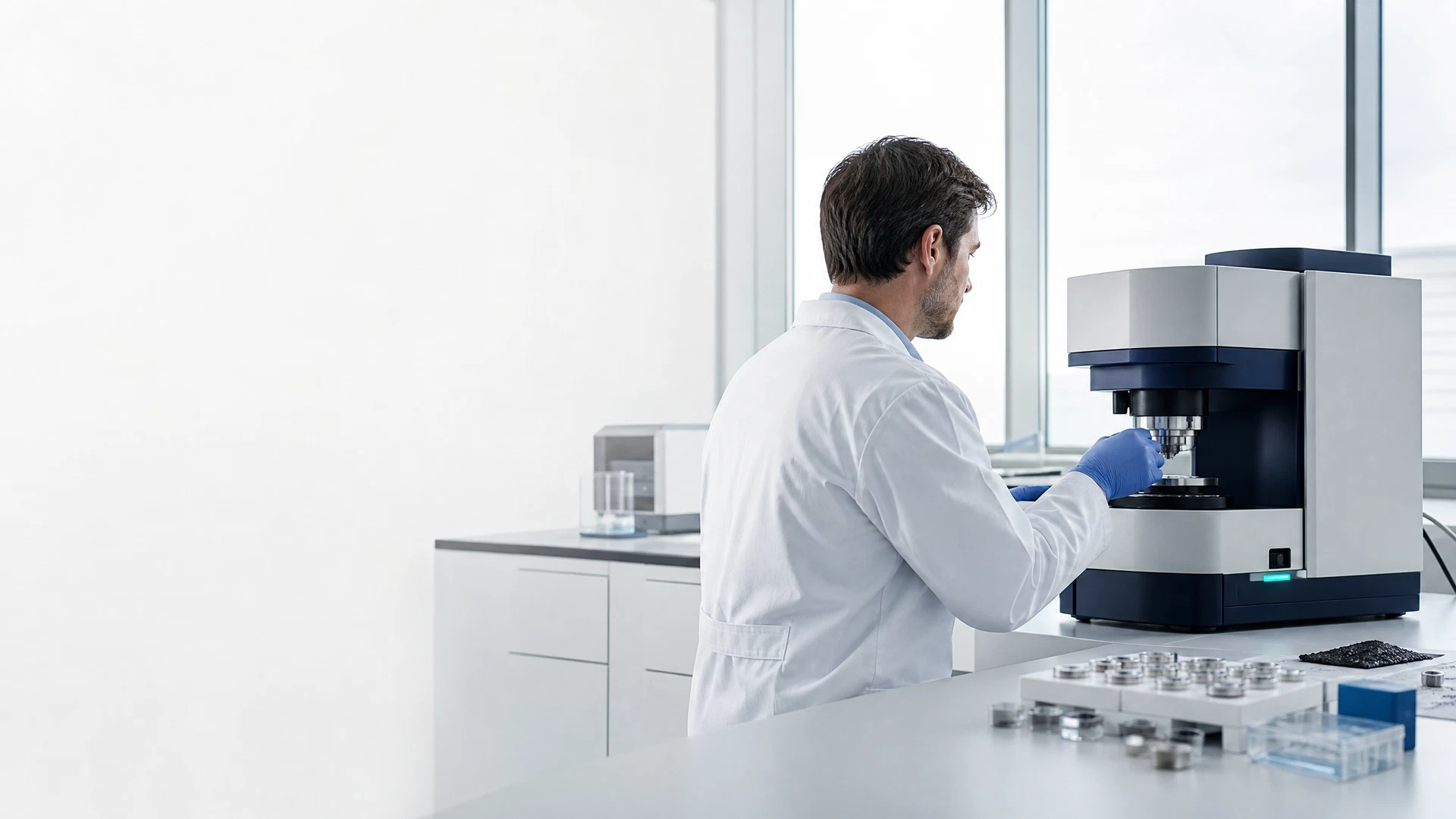 Materials scientist working with an analytical laboratory instrument